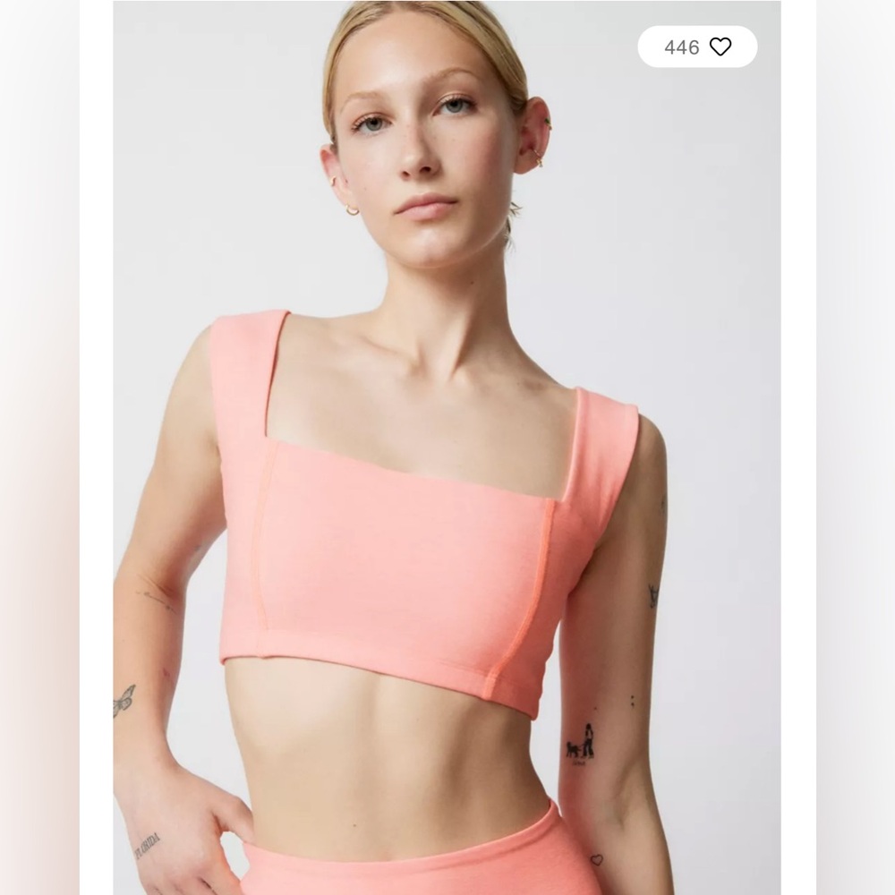 Beyond Yoga Spacedye Square-Neck Ribbed Crop Top in Coral Pink